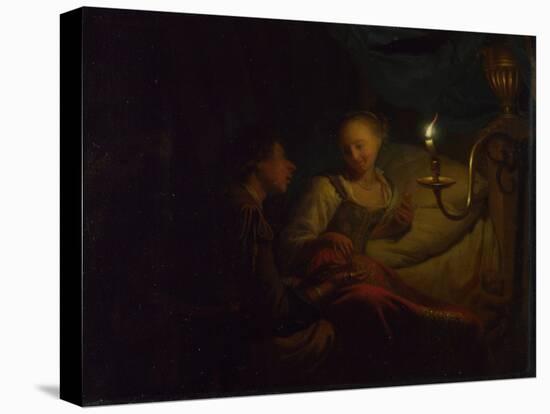 A Candlelight Scene, a Man Offering a Gold Chain and Coins to a Girl Seated on a Bed, Ca. 1665-1667-Godfried Cornelisz Schalcken-Stretched Canvas