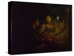 A Candlelight Scene, a Man Offering a Gold Chain and Coins to a Girl Seated on a Bed, Ca. 1665-1667-Godfried Cornelisz Schalcken-Stretched Canvas