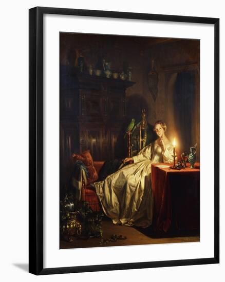 A Candlelit Interior with a Lady Seated at a Table, 1865-Petrus van Schendel-Framed Giclee Print