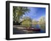 A Canoe rests on the banks of he Connecticut River in Maidstone, Vermont, USA-Jerry & Marcy Monkman-Framed Photographic Print