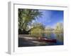 A Canoe rests on the banks of he Connecticut River in Maidstone, Vermont, USA-Jerry & Marcy Monkman-Framed Photographic Print