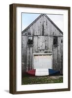 A Canoe Sits In Front Of A Weathered Old Boat House On The Coast Of Maine-Erik Kruthoff-Framed Photographic Print