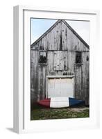 A Canoe Sits In Front Of A Weathered Old Boat House On The Coast Of Maine-Erik Kruthoff-Framed Photographic Print