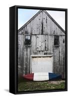 A Canoe Sits In Front Of A Weathered Old Boat House On The Coast Of Maine-Erik Kruthoff-Framed Stretched Canvas