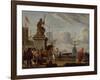 A Capriccio Mediterranean Harbour with Elegant Figures and Merchants, 1689-Abraham Storck-Framed Giclee Print