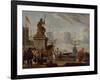 A Capriccio Mediterranean Harbour with Elegant Figures and Merchants, 1689-Abraham Storck-Framed Giclee Print