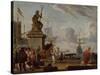 A Capriccio Mediterranean Harbour with Elegant Figures and Merchants, 1689-Abraham Storck-Stretched Canvas