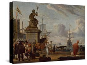 A Capriccio Mediterranean Harbour with Elegant Figures and Merchants, 1689-Abraham Storck-Stretched Canvas