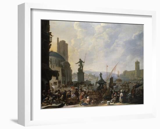 A Capriccio of a Mediterranean Port, with Numerous Figures, 1651-Cristofano Allori-Framed Giclee Print