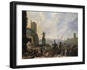 A Capriccio of a Mediterranean Port, with Numerous Figures, 1651-Cristofano Allori-Framed Giclee Print