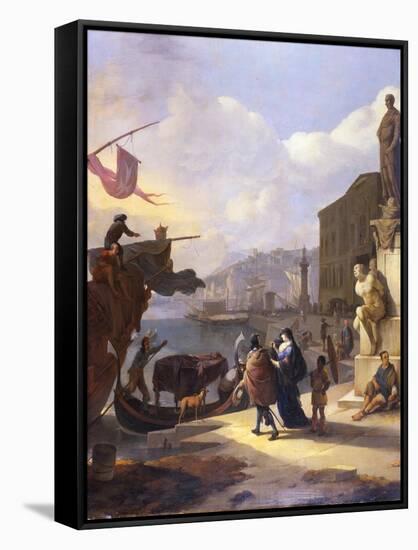 A Capriccio of a Mediterranean Port-Johannes Lingelbach-Framed Stretched Canvas