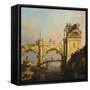 A Capriccio of a Ruined Renaissance Arcade and Pavillion by a Waterway Crossed by a Wooden…-Canaletto-Framed Stretched Canvas