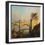 A Capriccio of a Ruined Renaissance Arcade and Pavillion by a Waterway Crossed by a Wooden…-Canaletto-Framed Giclee Print