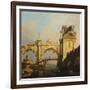 A Capriccio of a ruined Renaissance Arcade and Pavillion by a Waterway-Canaletto-Framed Giclee Print