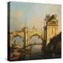 A Capriccio of a ruined Renaissance Arcade and Pavillion by a Waterway-Canaletto-Stretched Canvas