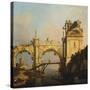 A Capriccio of a ruined Renaissance Arcade and Pavillion by a Waterway-Canaletto-Stretched Canvas