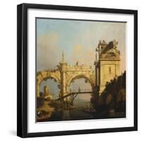 A Capriccio of a ruined Renaissance Arcade and Pavillion by a Waterway-Canaletto-Framed Giclee Print