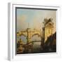 A Capriccio of a ruined Renaissance Arcade and Pavillion by a Waterway-Canaletto-Framed Giclee Print