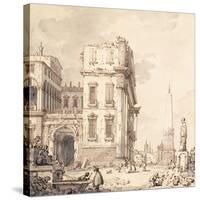 A Capriccio of a Venetian Palace Overlooking a Piazza with an Obelisk-Canaletto-Stretched Canvas