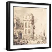 A Capriccio of a Venetian Palace Overlooking a Piazza with an Obelisk-Canaletto-Framed Giclee Print