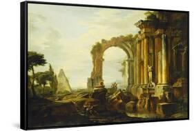 A Capriccio of Classical Ruins with the Pyramid of Cestius and Figures in a Landscape-Giovanni Paolo Panini-Framed Stretched Canvas