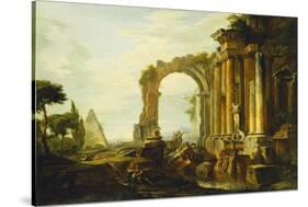 A Capriccio of Classical Ruins with the Pyramid of Cestius and Figures in a Landscape-Giovanni Paolo Panini-Stretched Canvas