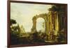 A Capriccio of Classical Ruins with the Pyramid of Cestius and Figures in a Landscape-Giovanni Paolo Panini-Framed Giclee Print