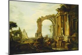 A Capriccio of Classical Ruins with the Pyramid of Cestius and Figures in a Landscape-Giovanni Paolo Panini-Mounted Giclee Print