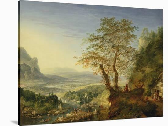 A Capriccio River Landscape, C.1700 (Oil on Copper)-Jan The Elder Griffier-Stretched Canvas