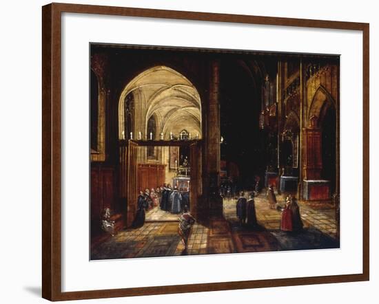 A Capriccio View of a Gothic Cathedral Interior with a Mass being Celebrated in a Side Chapel, 1630-Hendrik van Steenwyck-Framed Giclee Print