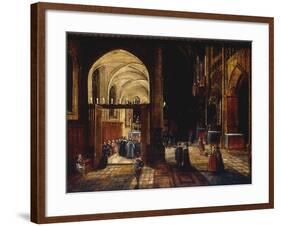 A Capriccio View of a Gothic Cathedral Interior with a Mass being Celebrated in a Side Chapel, 1630-Hendrik van Steenwyck-Framed Giclee Print