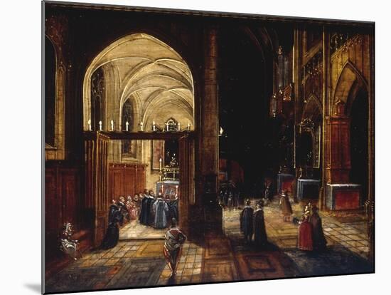 A Capriccio View of a Gothic Cathedral Interior with a Mass being Celebrated in a Side Chapel, 1630-Hendrik van Steenwyck-Mounted Giclee Print