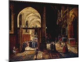 A Capriccio View of a Gothic Cathedral Interior with a Mass being Celebrated in a Side Chapel, 1630-Hendrik van Steenwyck-Mounted Giclee Print