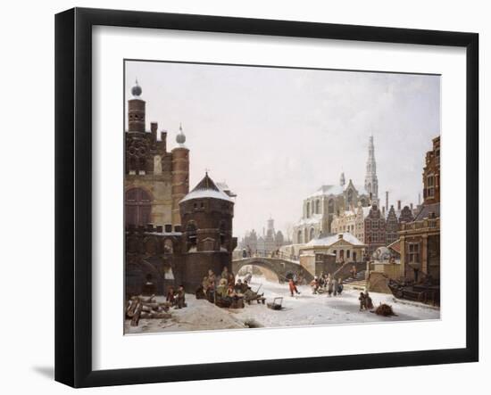 A Capriccio View of a Town with Figures on a Frozen Canal-Jan Hendrik Verheyen-Framed Giclee Print