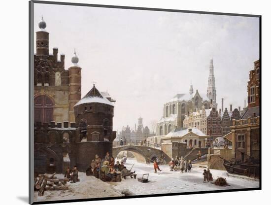 A Capriccio View of a Town with Figures on a Frozen Canal-Jan Hendrik Verheyen-Mounted Giclee Print