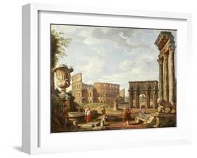 A Capriccio View of Rome, 1743-Giovanni Paolo Pannini-Framed Giclee Print