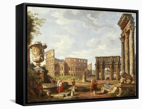 A Capriccio View of Rome, 1743-Giovanni Paolo Pannini-Framed Stretched Canvas