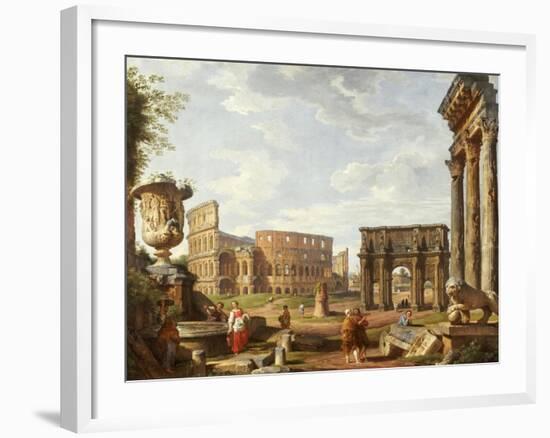 A Capriccio View of Rome with the Colosseum, the Arch of Constantine, 1743-Giovanni Paolo Pannini-Framed Giclee Print