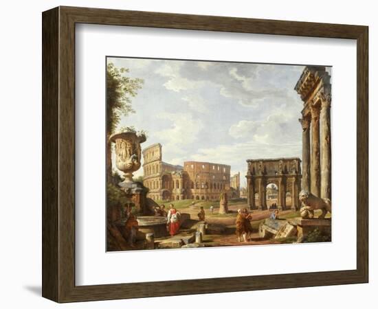 A Capriccio View of Rome with the Colosseum, the Arch of Constantine, 1743-Giovanni Paolo Pannini-Framed Giclee Print