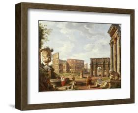 A Capriccio View of Rome with the Colosseum, the Arch of Constantine, 1743-Giovanni Paolo Pannini-Framed Giclee Print