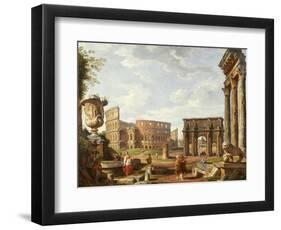 A Capriccio View of Rome with the Colosseum, the Arch of Constantine, 1743-Giovanni Paolo Pannini-Framed Giclee Print