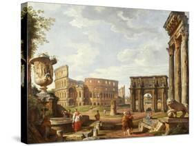 A Capriccio View of Rome with the Colosseum, the Arch of Constantine, 1743-Giovanni Paolo Pannini-Stretched Canvas