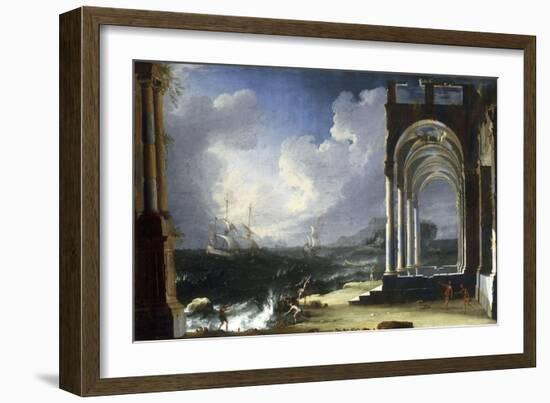 A Capriccio View with Classical Ruins by the Sea-Leonardo Coccorante-Framed Giclee Print