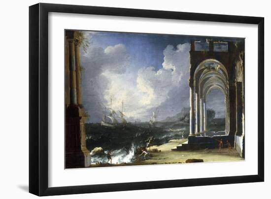 A Capriccio View with Classical Ruins by the Sea-Leonardo Coccorante-Framed Giclee Print