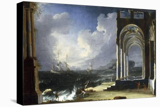 A Capriccio View with Classical Ruins by the Sea-Leonardo Coccorante-Stretched Canvas