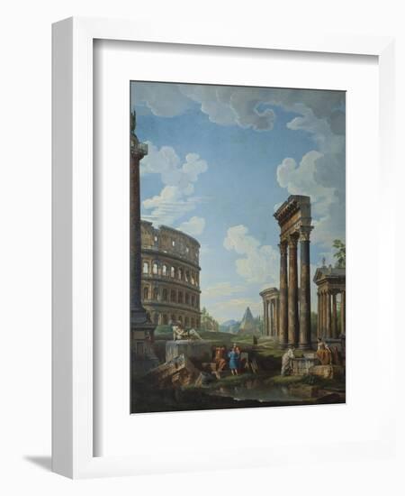 A Capriccio with Figures Among Roman Ruins Including the Arch of Constantine and the Pantheon-Giovanni Paolo Panini-Framed Giclee Print