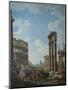 A Capriccio with Figures Among Roman Ruins Including the Arch of Constantine and the Pantheon-Giovanni Paolo Panini-Mounted Giclee Print