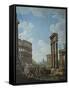 A Capriccio with Figures Among Roman Ruins Including the Arch of Constantine and the Pantheon-Giovanni Paolo Panini-Framed Stretched Canvas