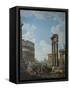 A Capriccio with Figures Among Roman Ruins Including the Arch of Constantine and the Pantheon-Giovanni Paolo Panini-Framed Stretched Canvas