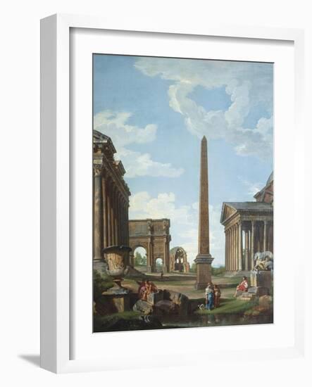 A Capriccio with Roman Ruins and a Scene from the Life of Belisarius-Giovanni Paolo Panini-Framed Giclee Print
